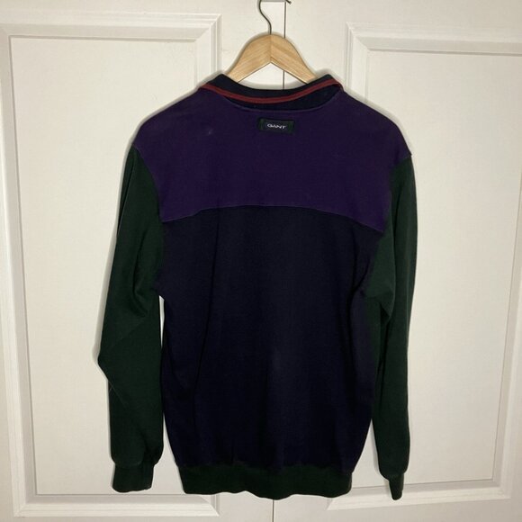 90s Gant Polo Shirt Mens M Rugby Shirt Colourblock Green Long Sleeve Preppy - Picture 3 of 5